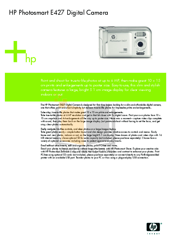 pdf for HP Digital Camera Photosmart E427 manual