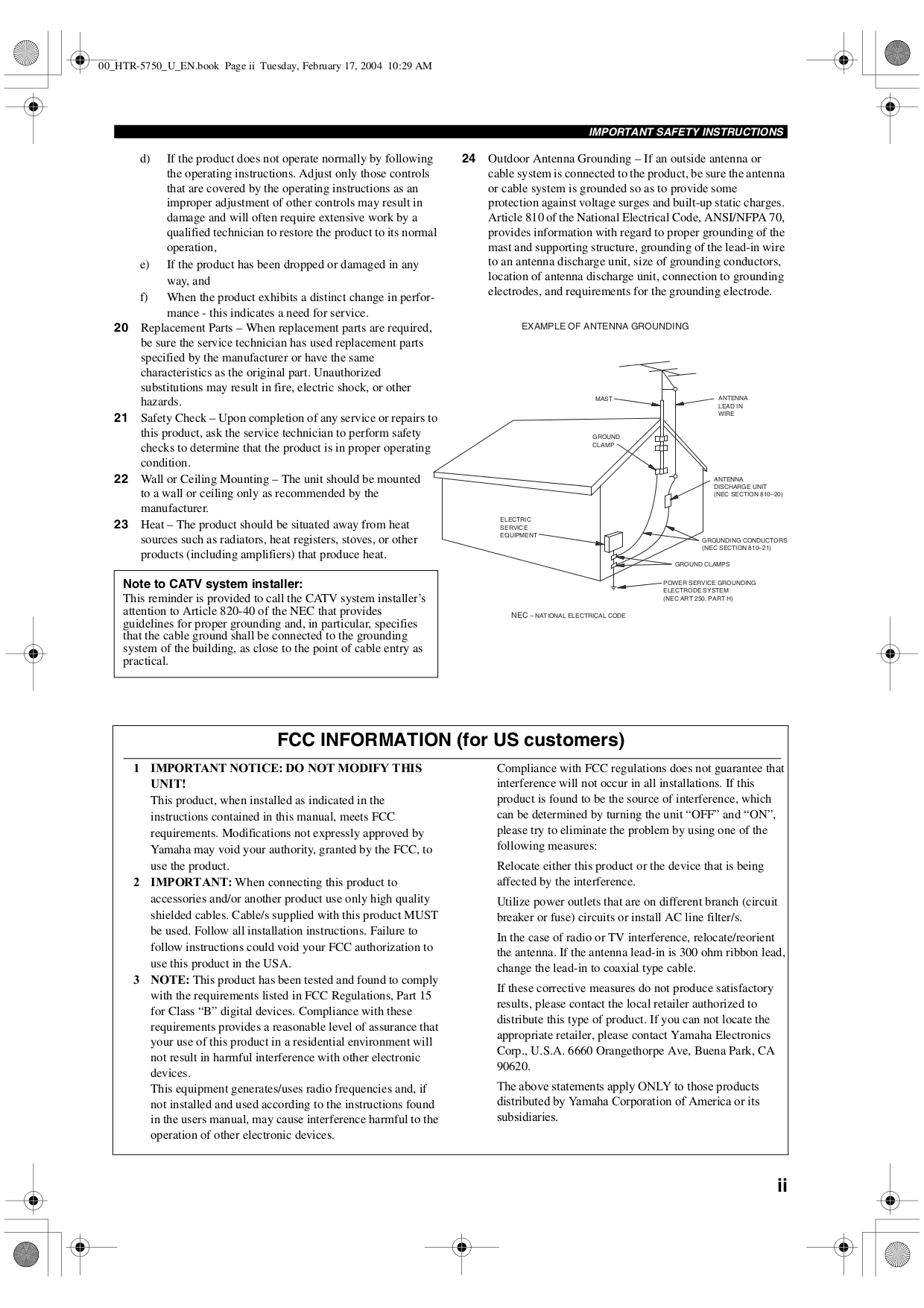 PDF manual for Yamaha Receiver HTR-5740