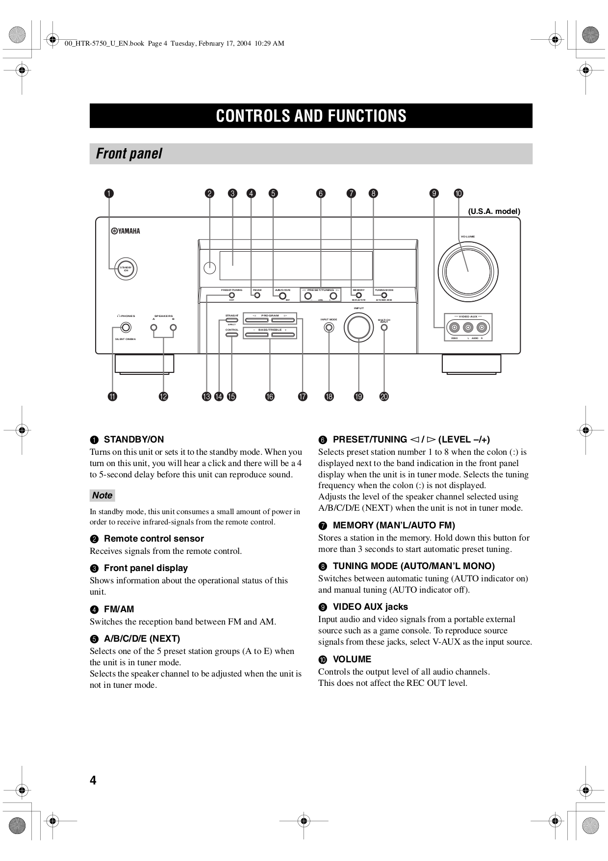 PDF manual for Yamaha Receiver HTR5740