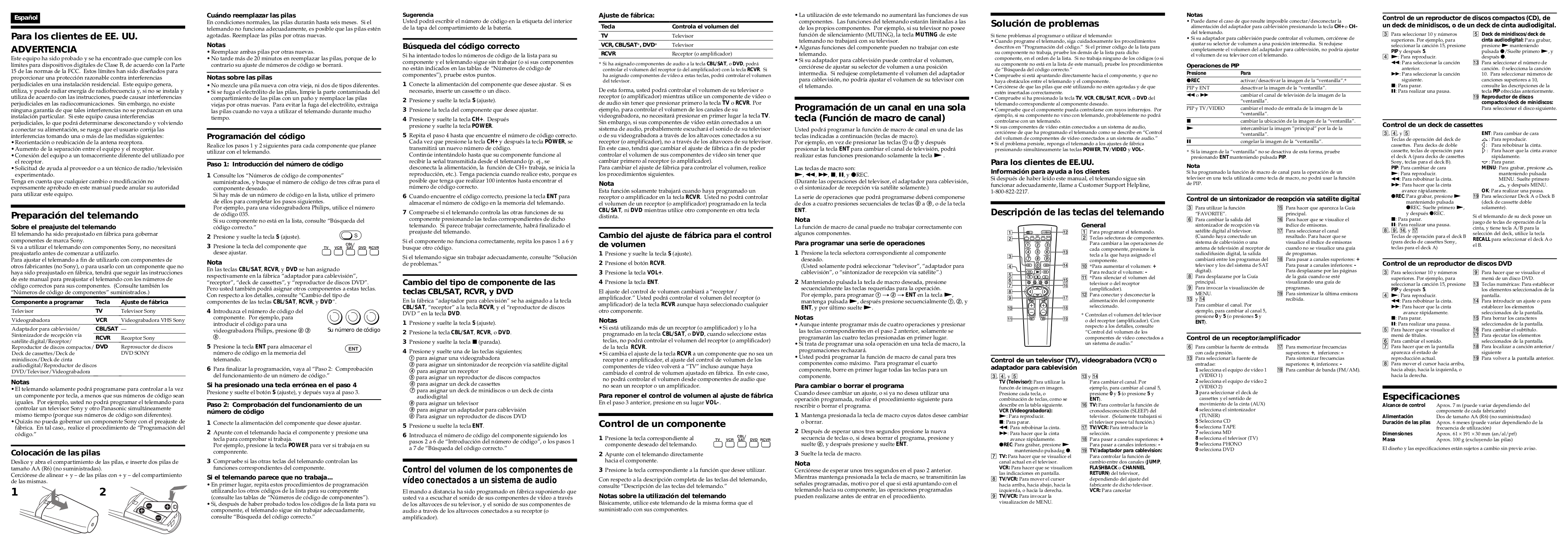PDF manual for Sony Remote Control RMV301