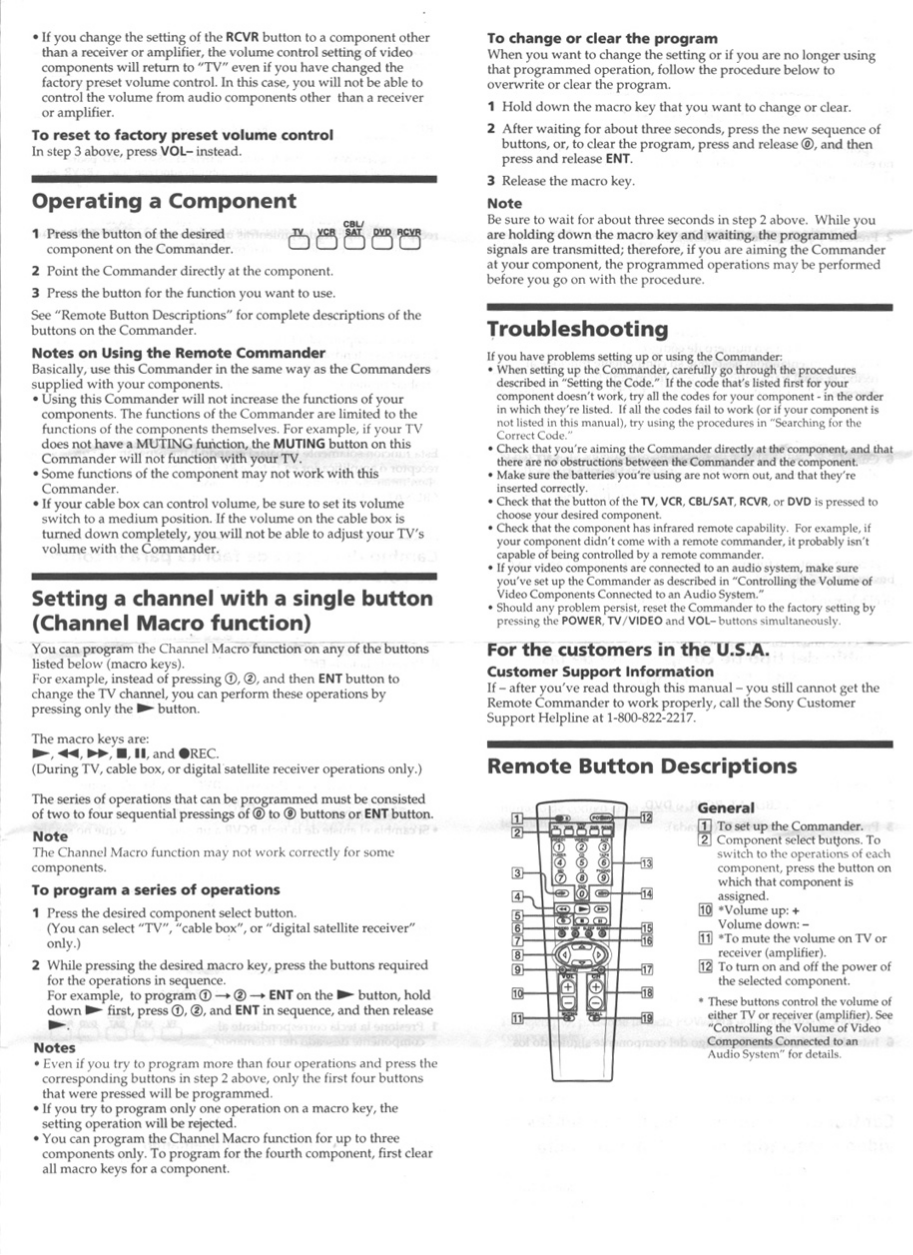 PDF manual for Sony Remote Control RMV301