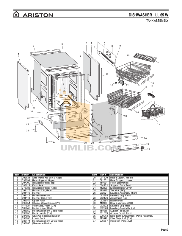 PDF manual for Ariston Dishwasher LL 65 W NA