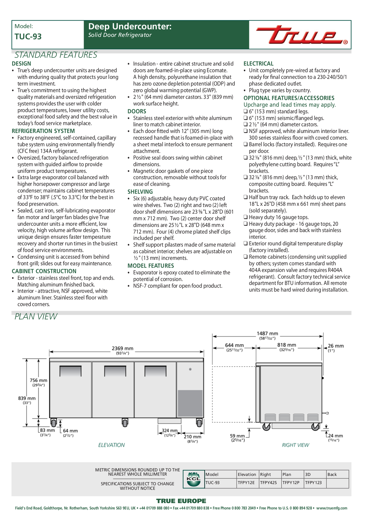 True Refrigerator TUC-93 pdf page preview