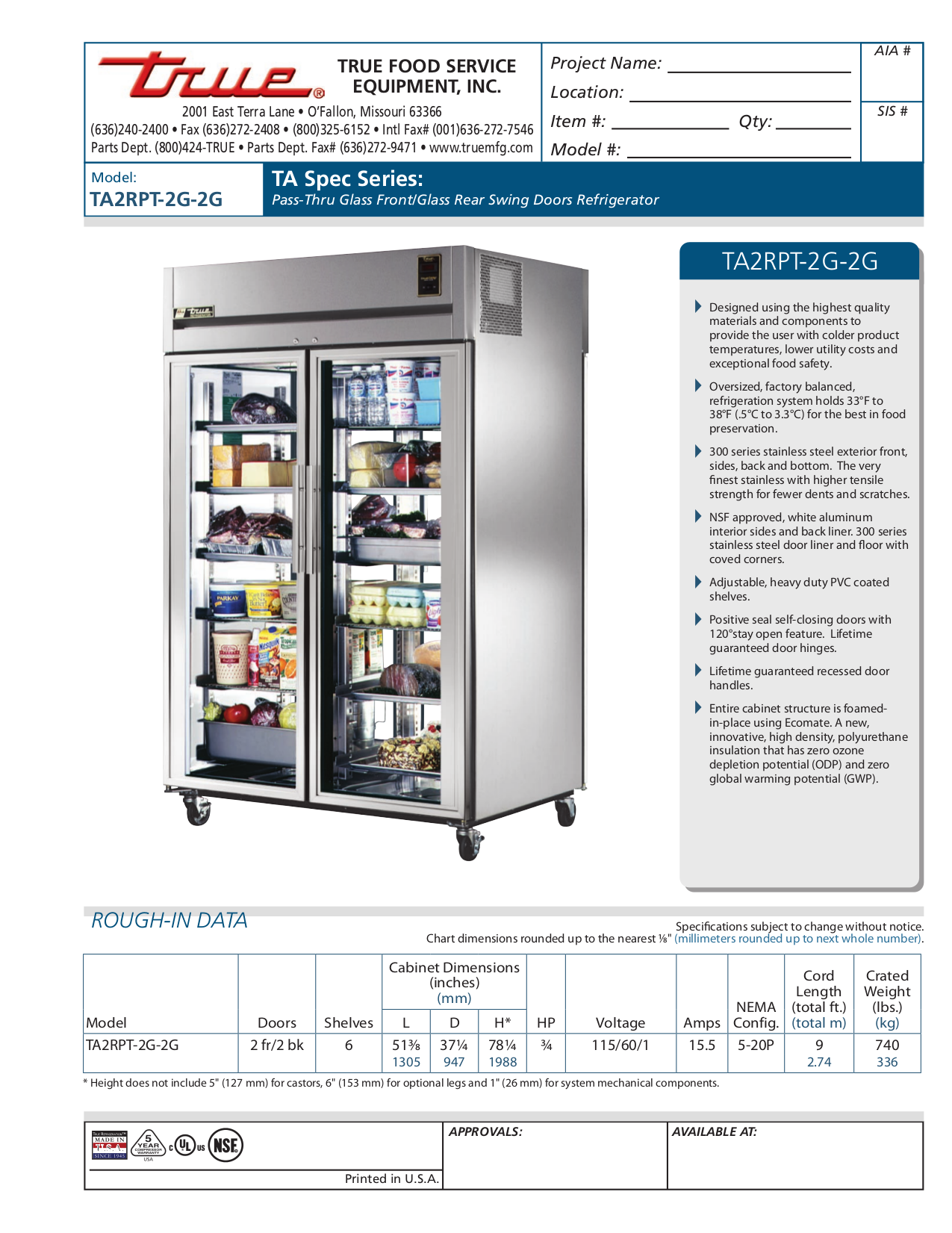pdf for True Refrigerator TA2RPT-2G-2G manual