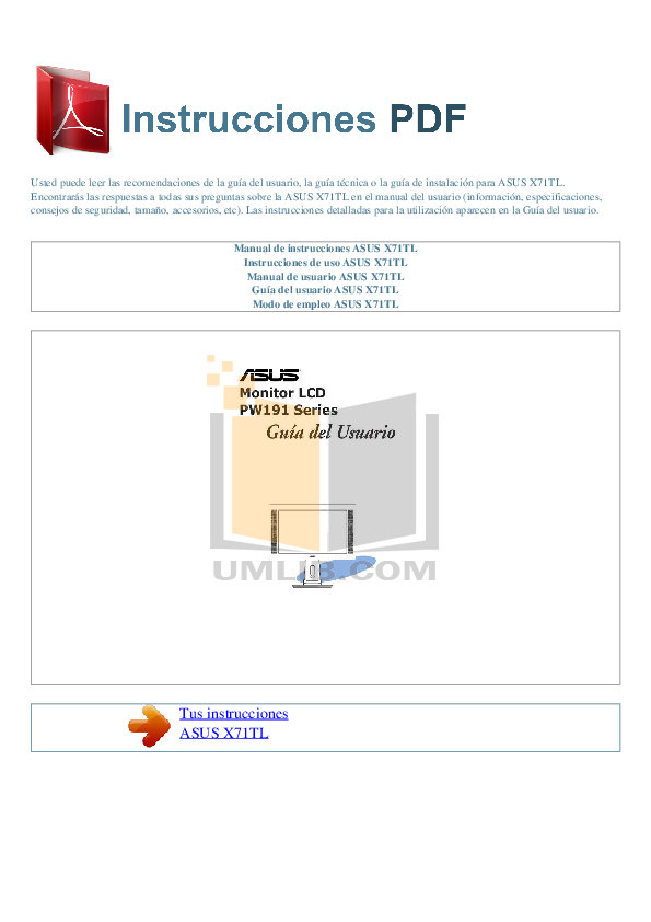 Download free pdf for Asus PW191S Monitor manual