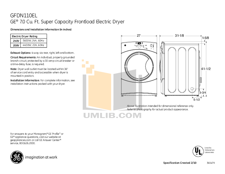 Download free pdf for GE GFDN110EL Dryer manual