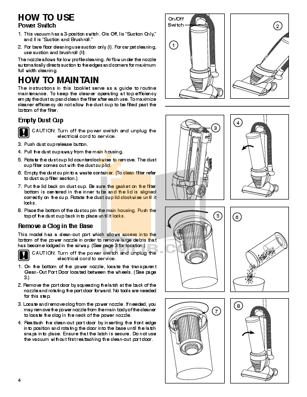 PDF manual for Eureka Vacuum Optima 431F