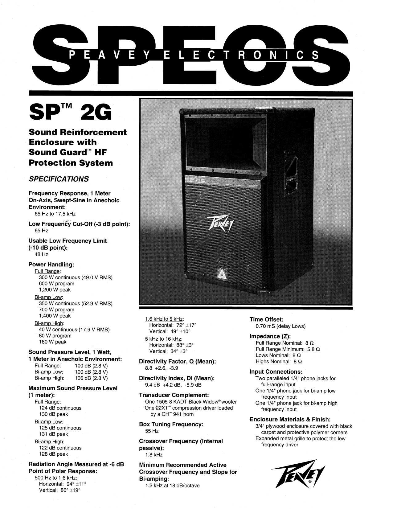 Download Free Pdf For Peavey SP 2G Speaker Manual