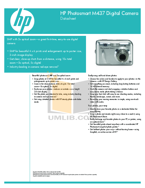 pdf for HP Digital Camera Photosmart M437 manual