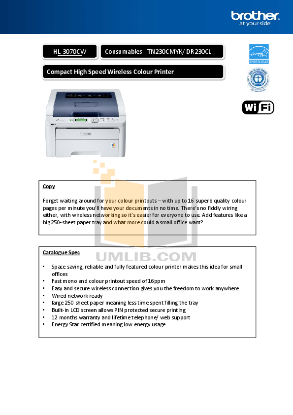 Download free pdf for Brother HL-3070CW Printer manual