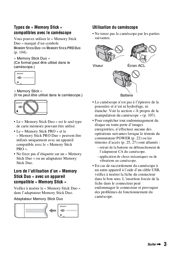 PDF manual for Sony Camcorders Handycam DCRDVD108