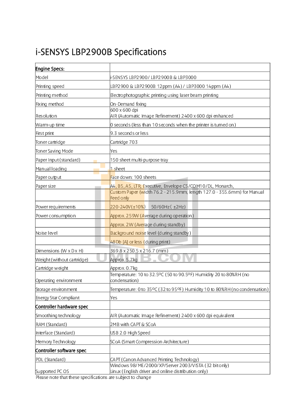 canon 2900 specification
