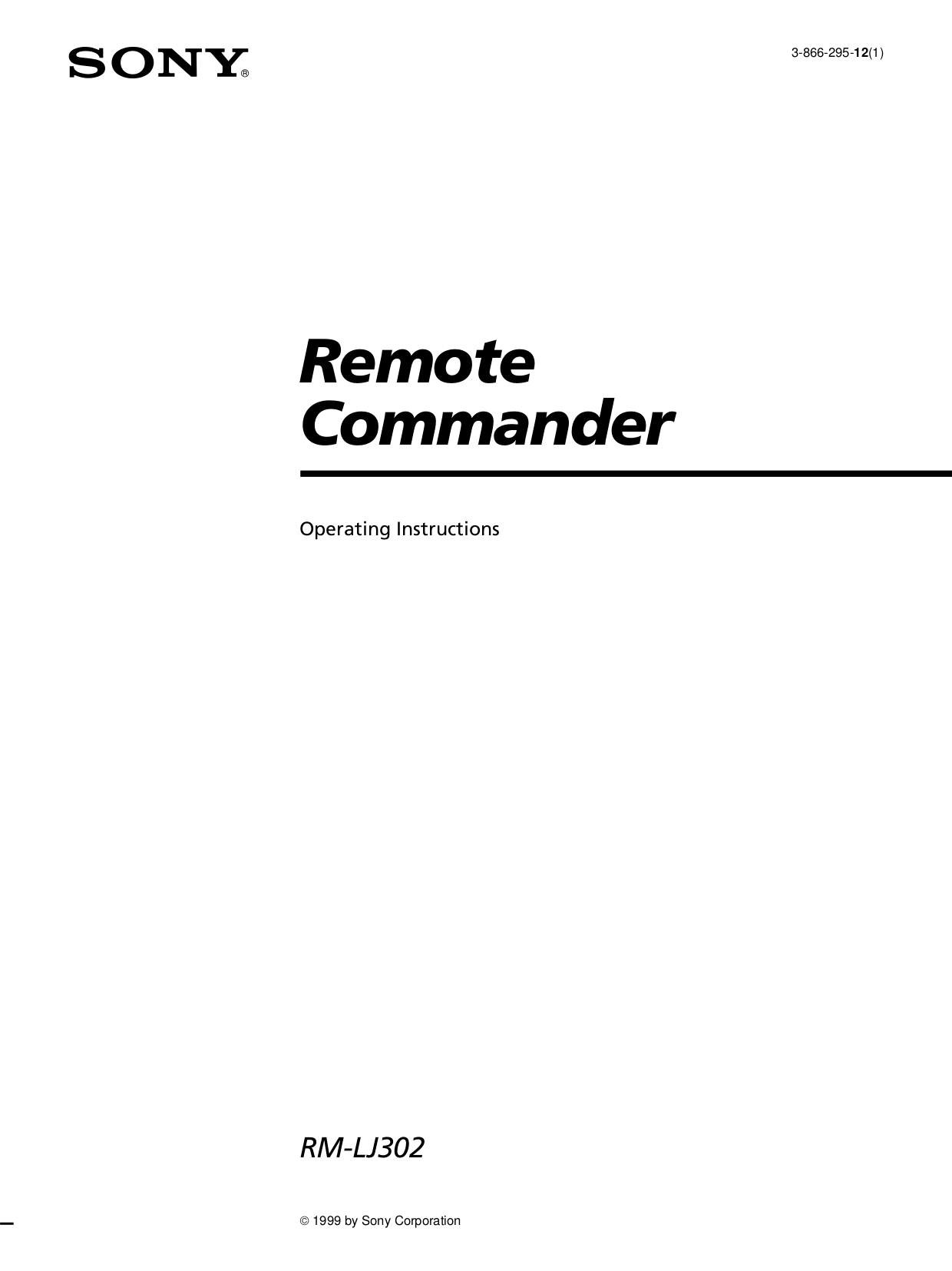 Download free pdf for Sony RM-LJ302 Remote Control manual