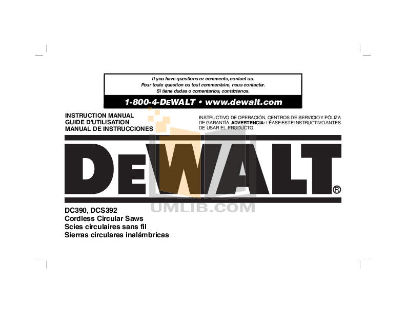 Download free pdf for Dewalt DC390 Cordless Circular Saws Other manual