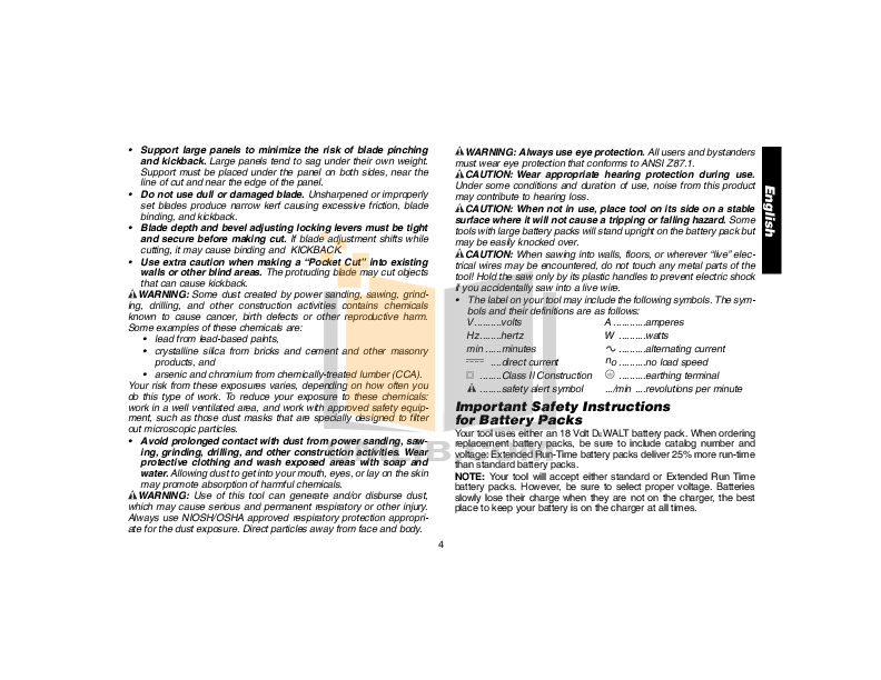 PDF manual for Dewalt Other DC390 Cordless Circular Saws