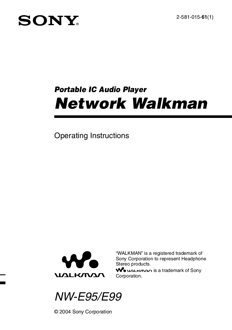 Download free pdf for Sony Walkman NWE95 MP3 Player manual