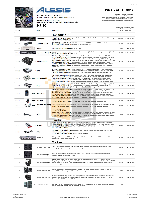 Download free pdf for Alesis M1 Active 520 Monitor manual
