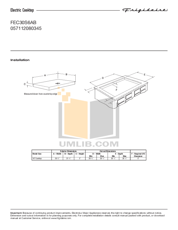 frigidaire fec30s6ab