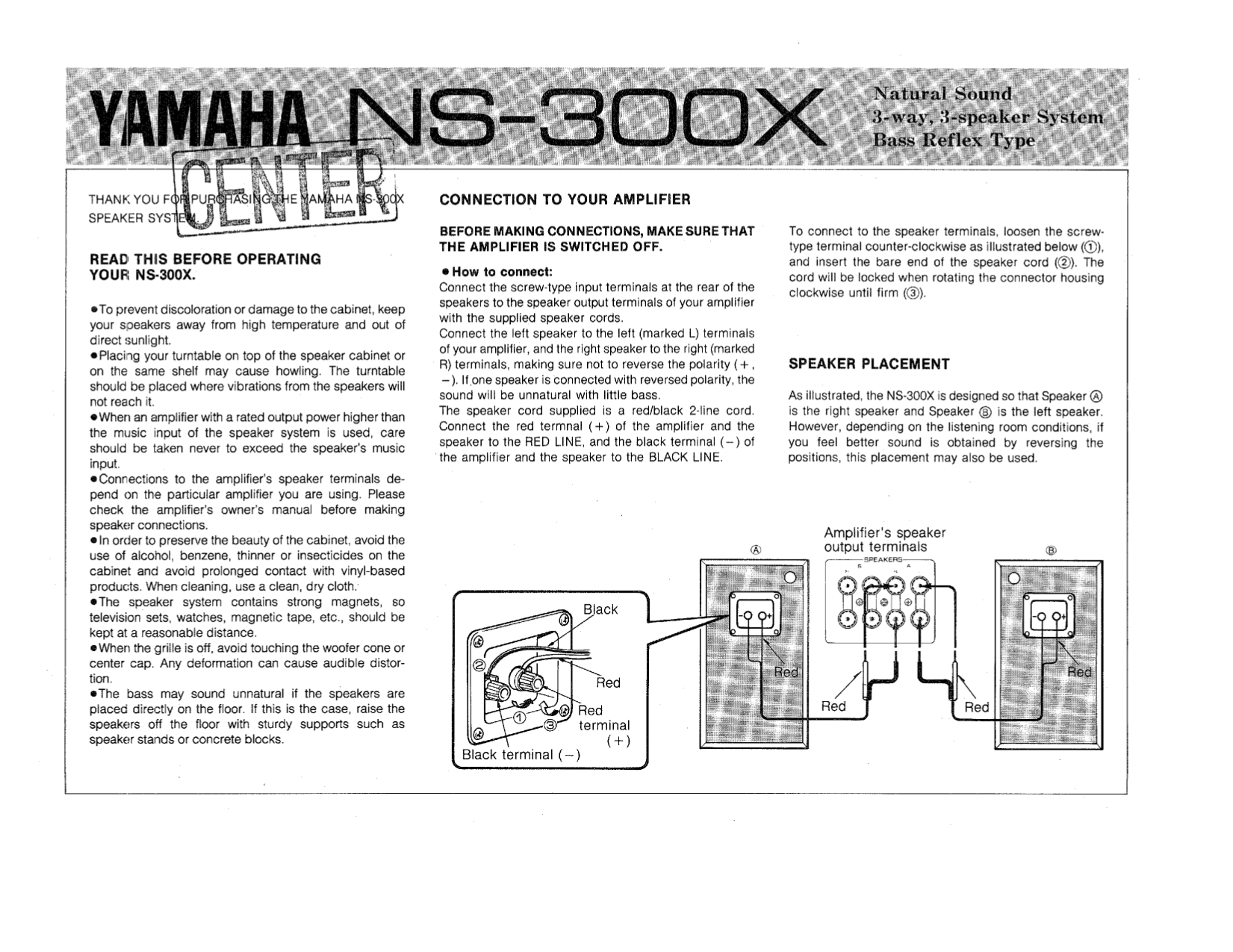 Download free pdf for Yamaha NS-300X Speaker manual
