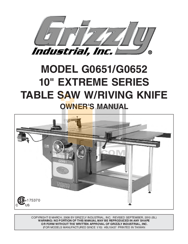 Download free pdf for Grizzly G0651 Table Saw Other manual