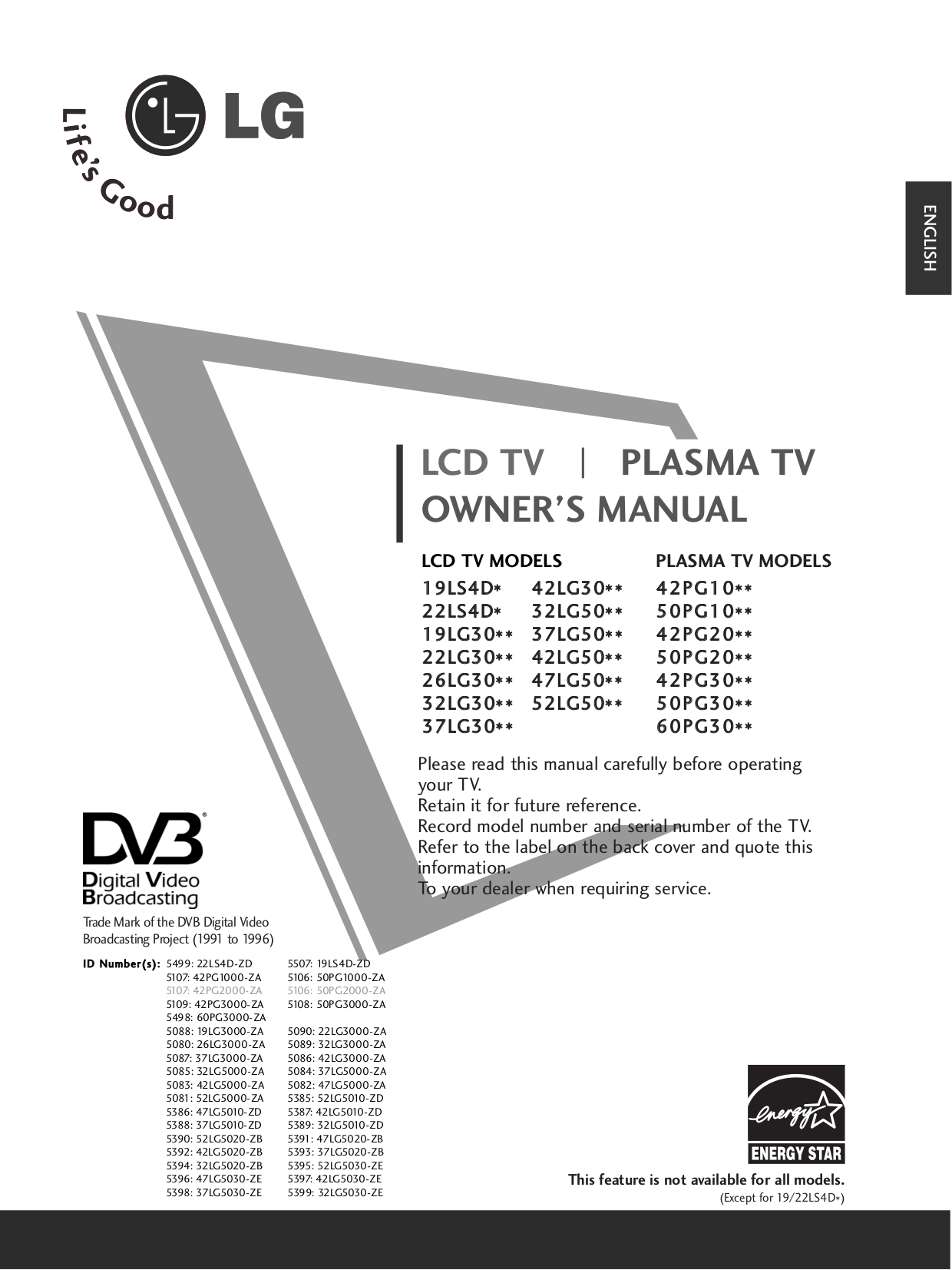 Download free pdf for LG 32LG3000 TV manual