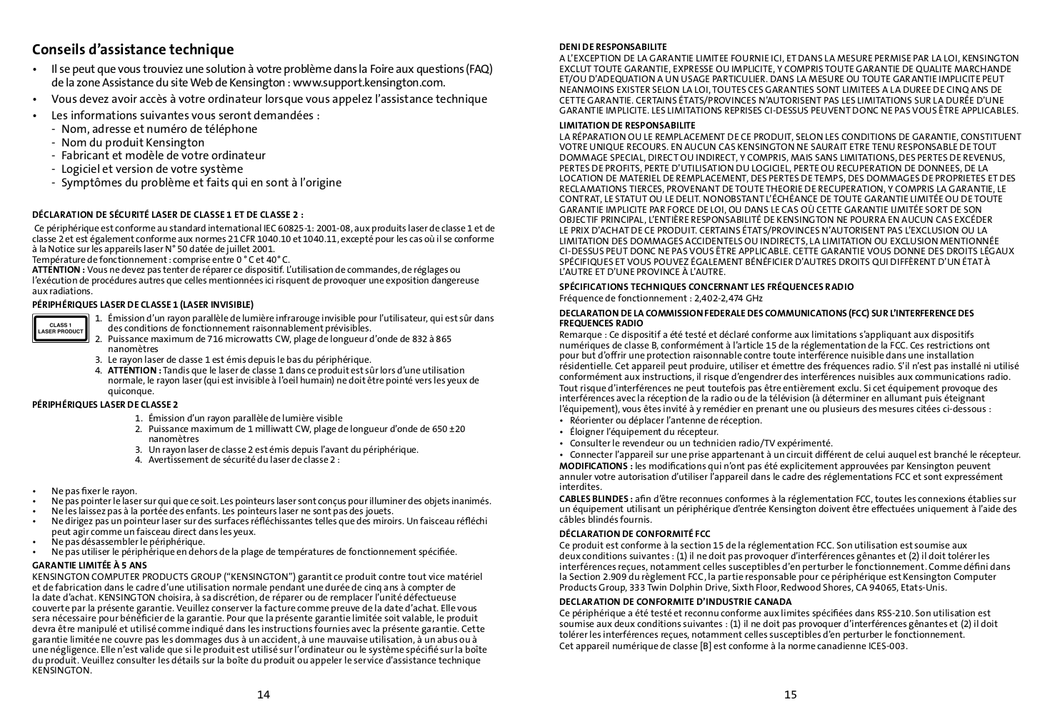 PDF manual for Kensington Mouse SlimBlade Presenter Media