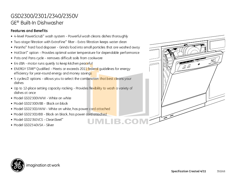 PDF manual for GE Dishwasher GSD2340VSA