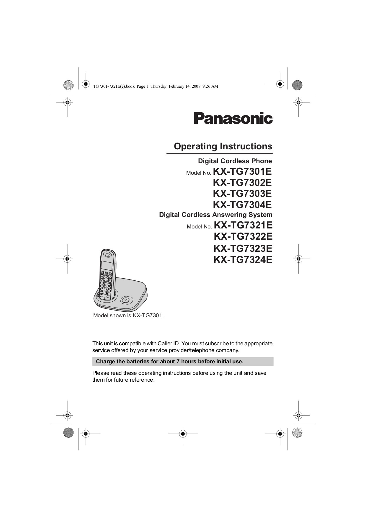 PDF manual for Panasonic Telephone KX-TG7431