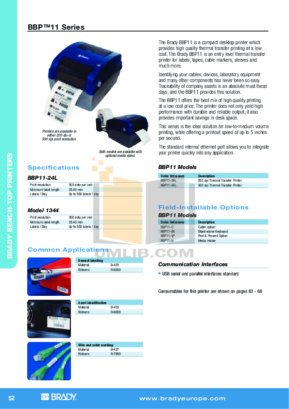 PDF manual for Brady Printer BPIP300