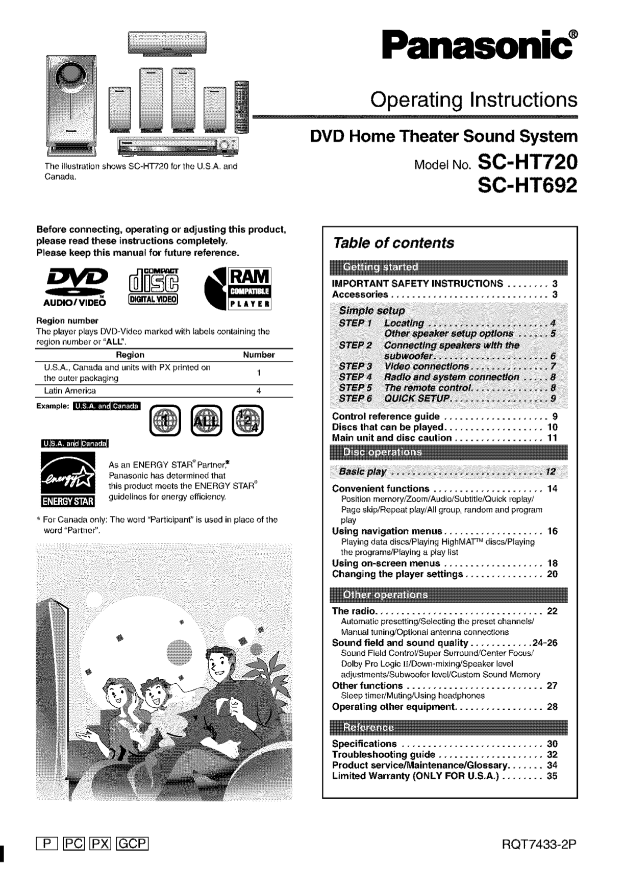 Download free pdf for Panasonic SCHT720 Home Theater manual