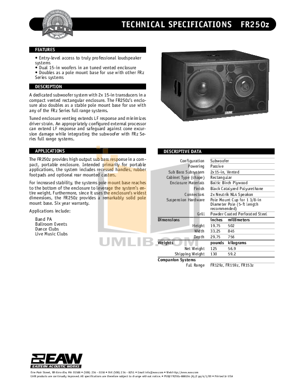 PDF manual for Eaw Speaker FR153Z
