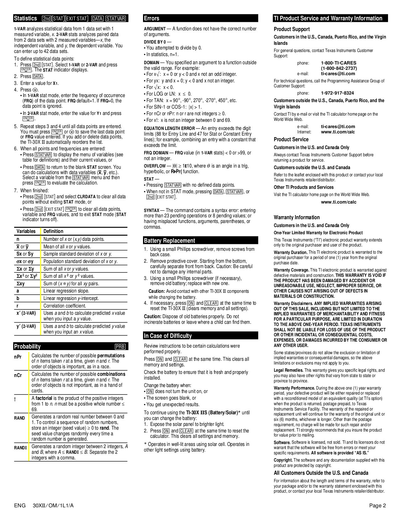 PDF Manual For TI Calculator TI 30X IIS