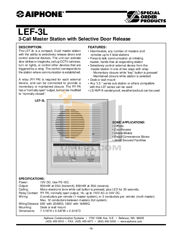 Download free pdf for Aiphone LEF3L Other manual