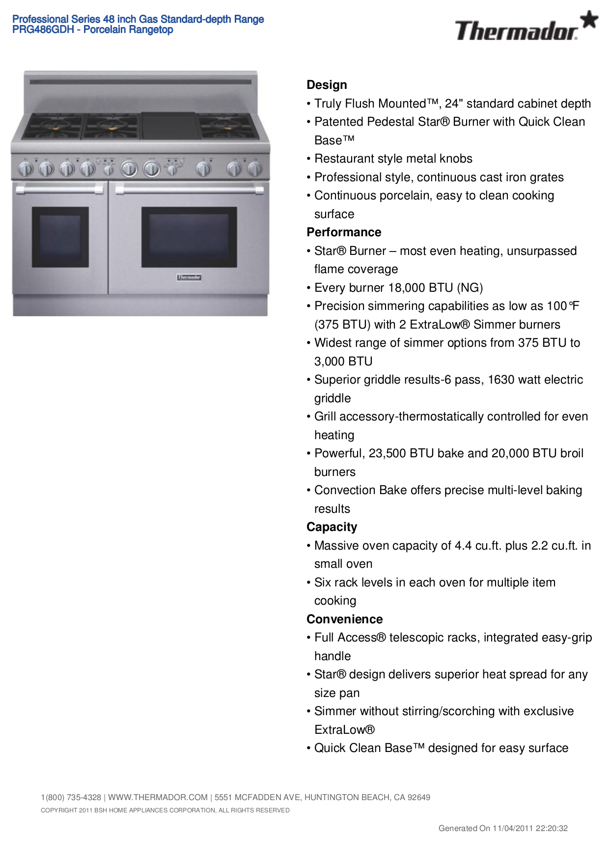 Download free pdf for Thermador PRG486GDH Range manual