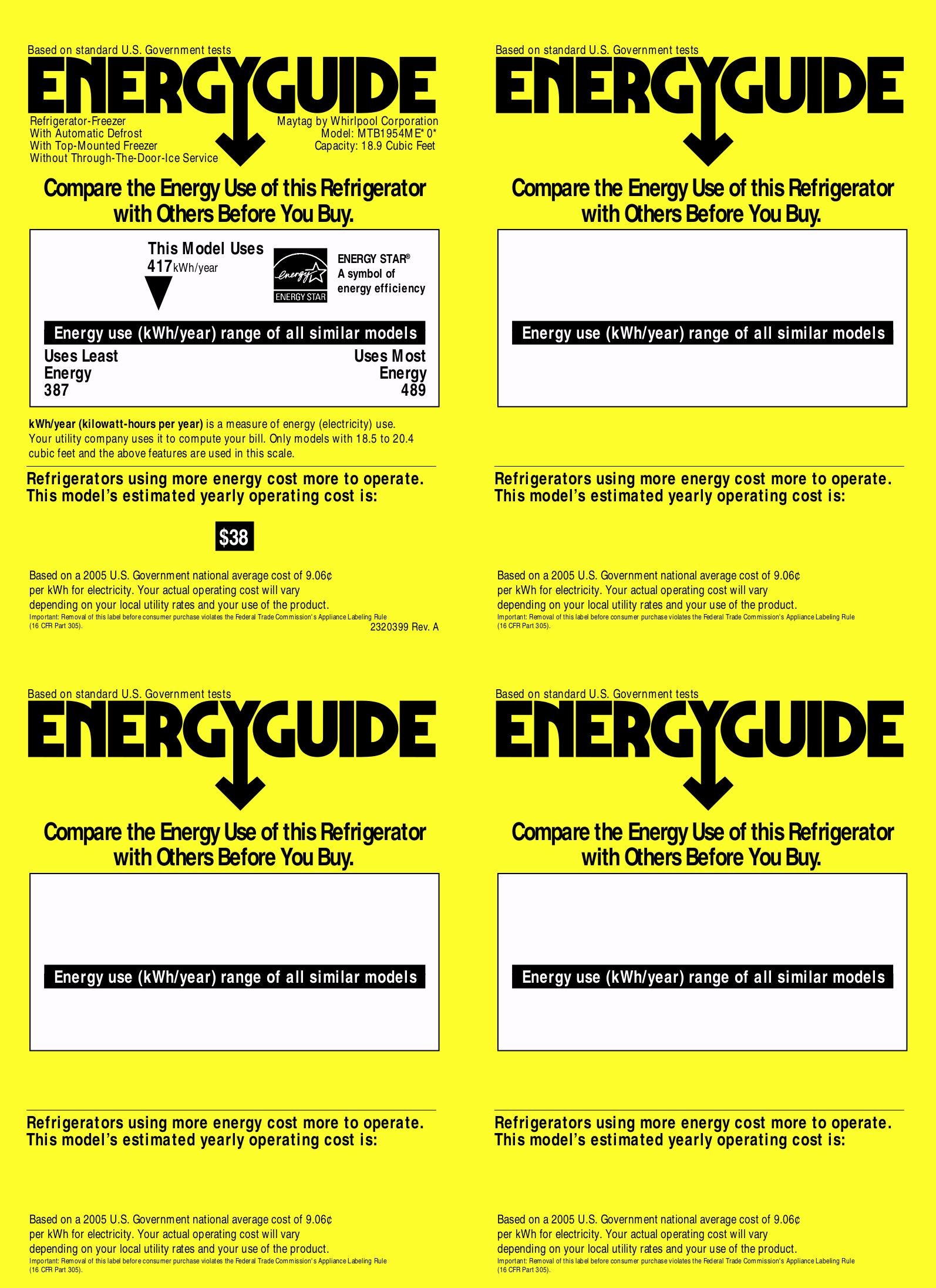 Download free pdf for Maytag MTB1954ME Refrigerator manual