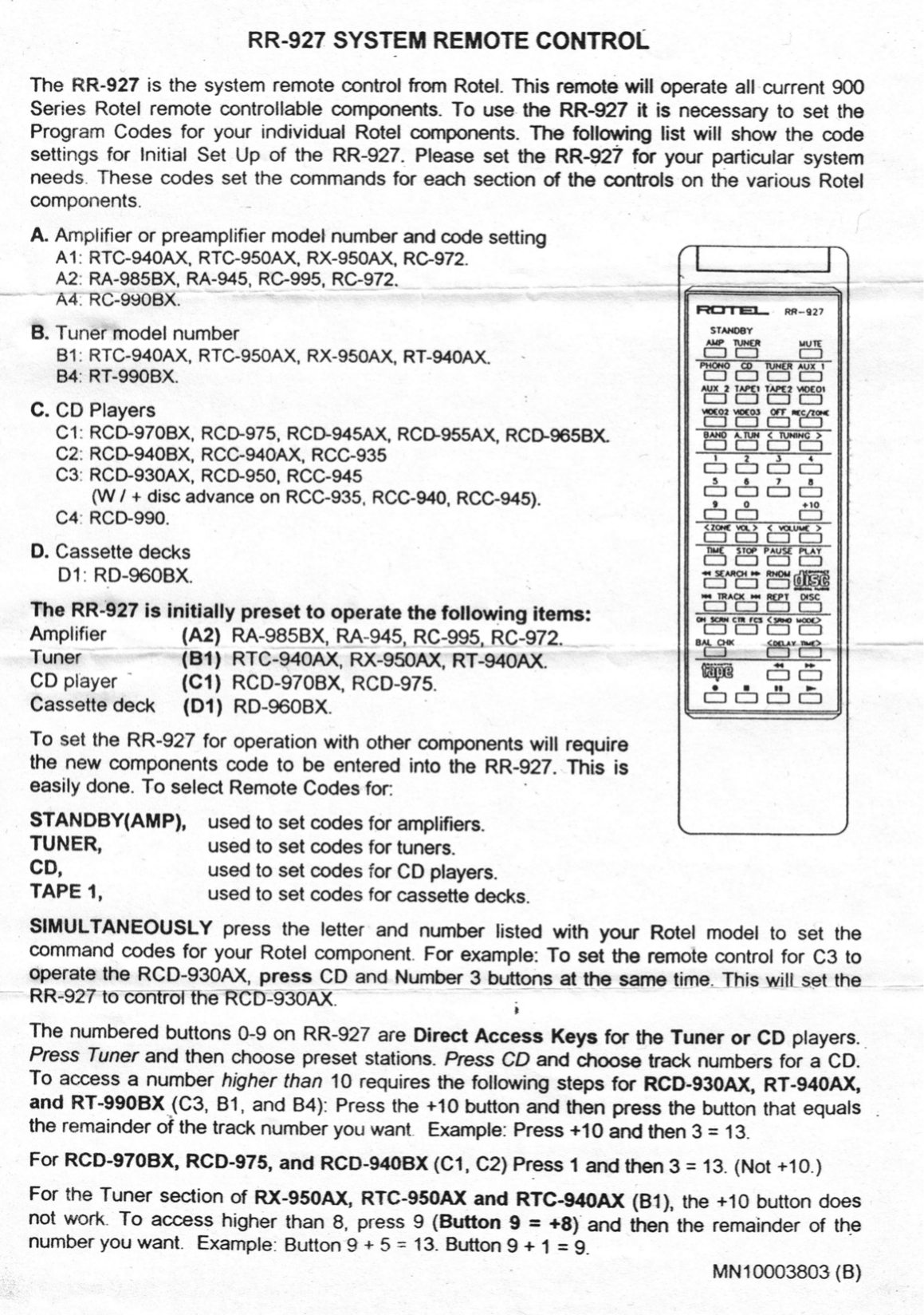 pdf for Rotel CD Player RCD-940BX manual