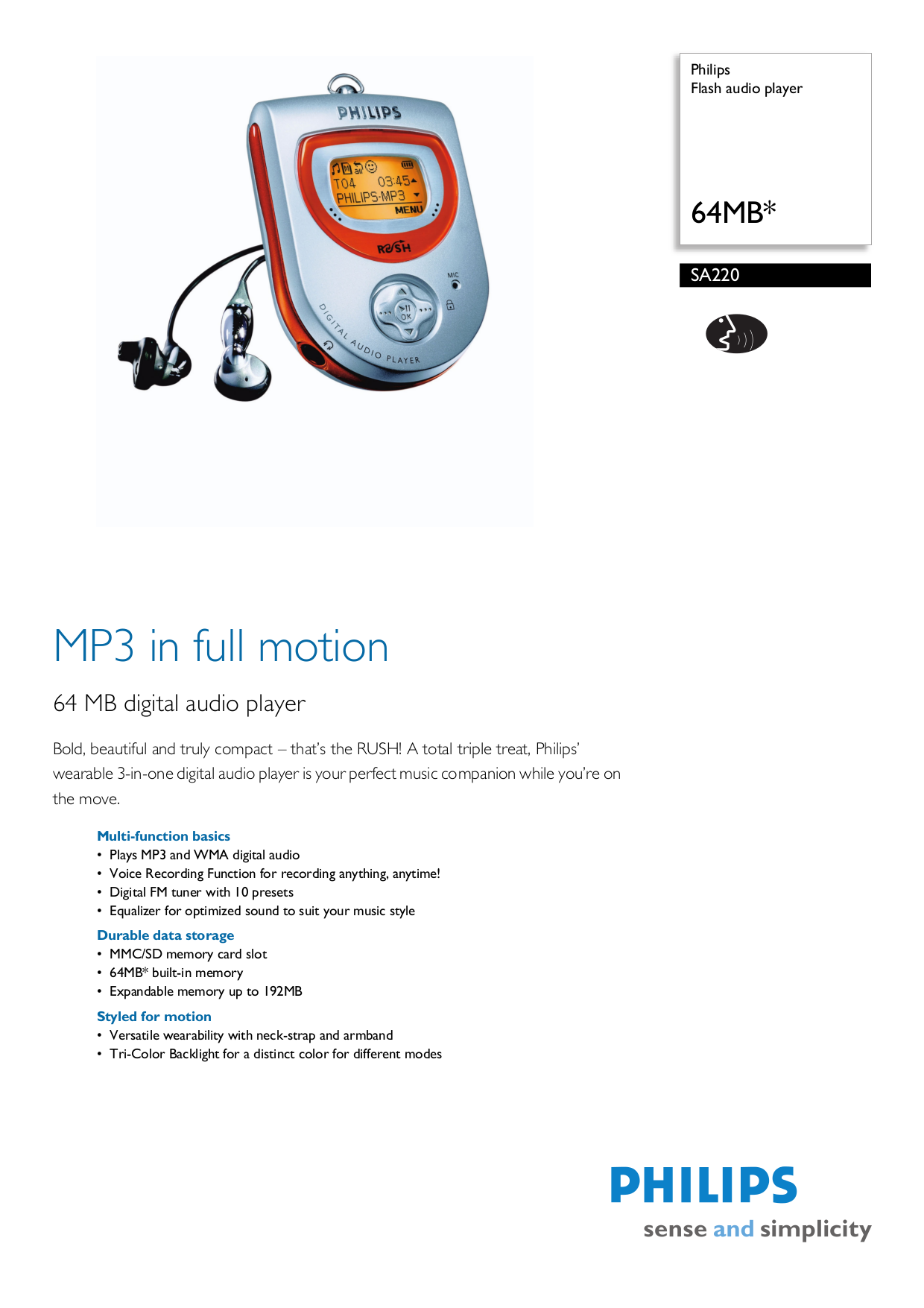 Download free pdf for Philips SA220 MP3 Player manual