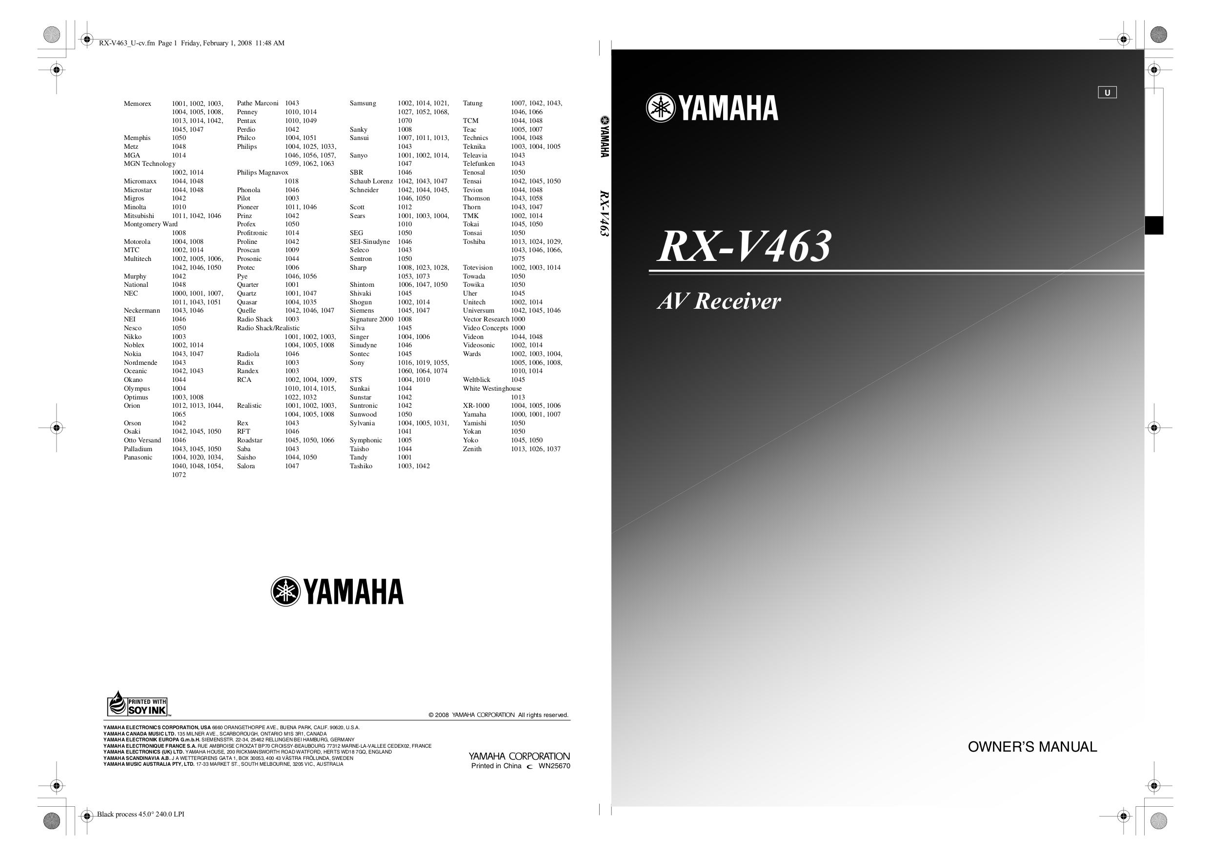 PDF manual for Yamaha Receiver RX-V463