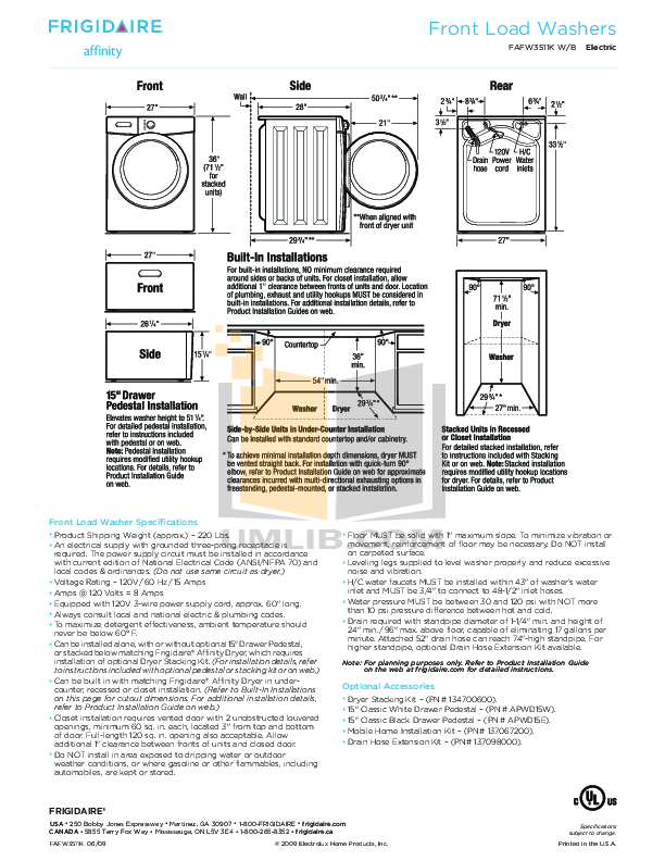 PDF manual for Frigidaire Washer Affinity FAFW3511K