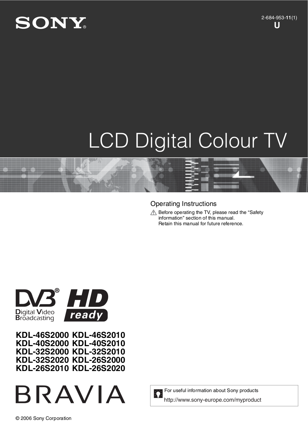 PDF manual for Sony TV BRAVIA KDL32S2020