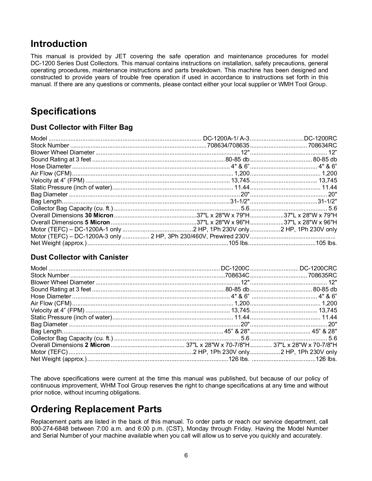 PDF manual for Jet Other DC1200C Dust Collector