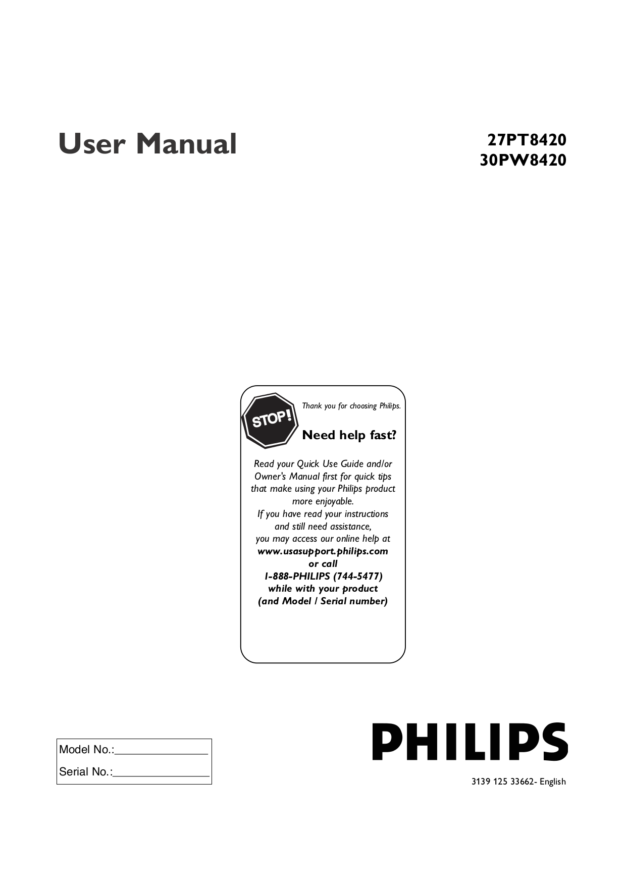 Download free pdf for Philips 30PW8420 TV manual