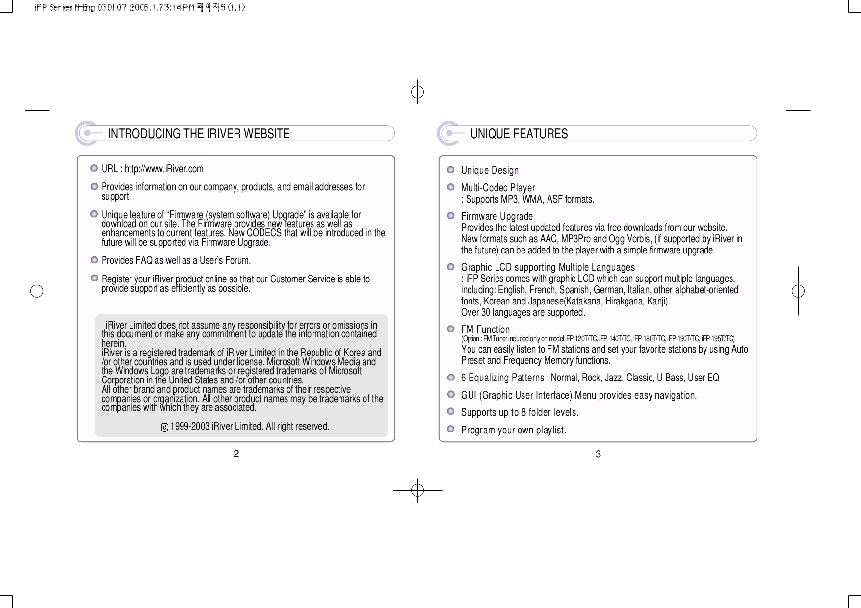 PDF manual for iRiver MP3 Player iFP-999