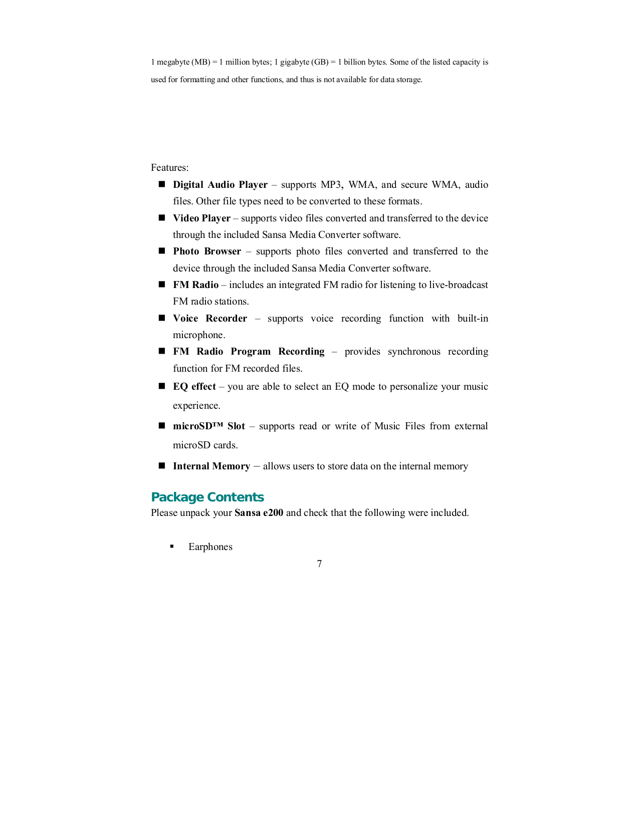 PDF manual for Sandisk MP3 Player Sansa e250