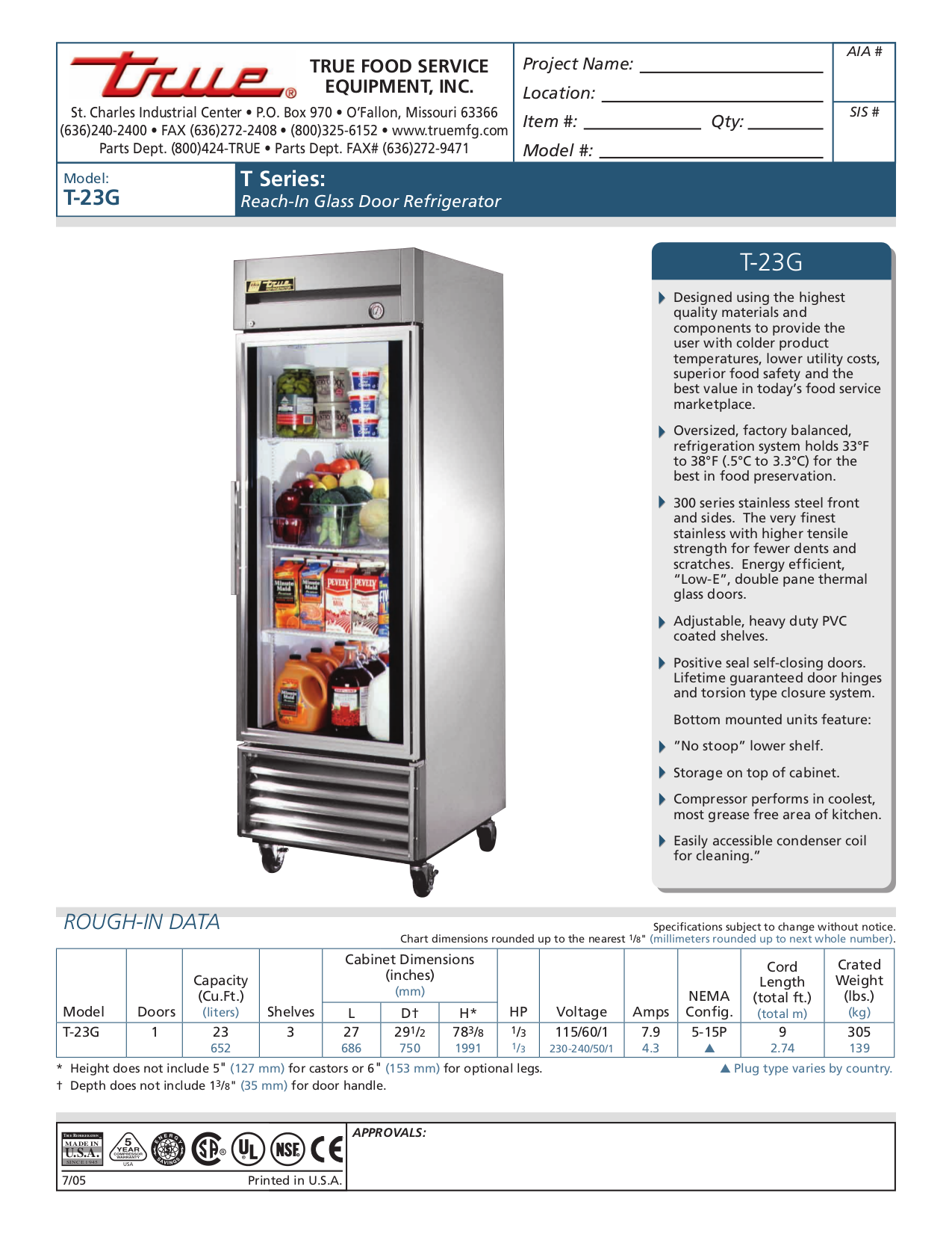 Download free pdf for True T23G Refrigerator manual