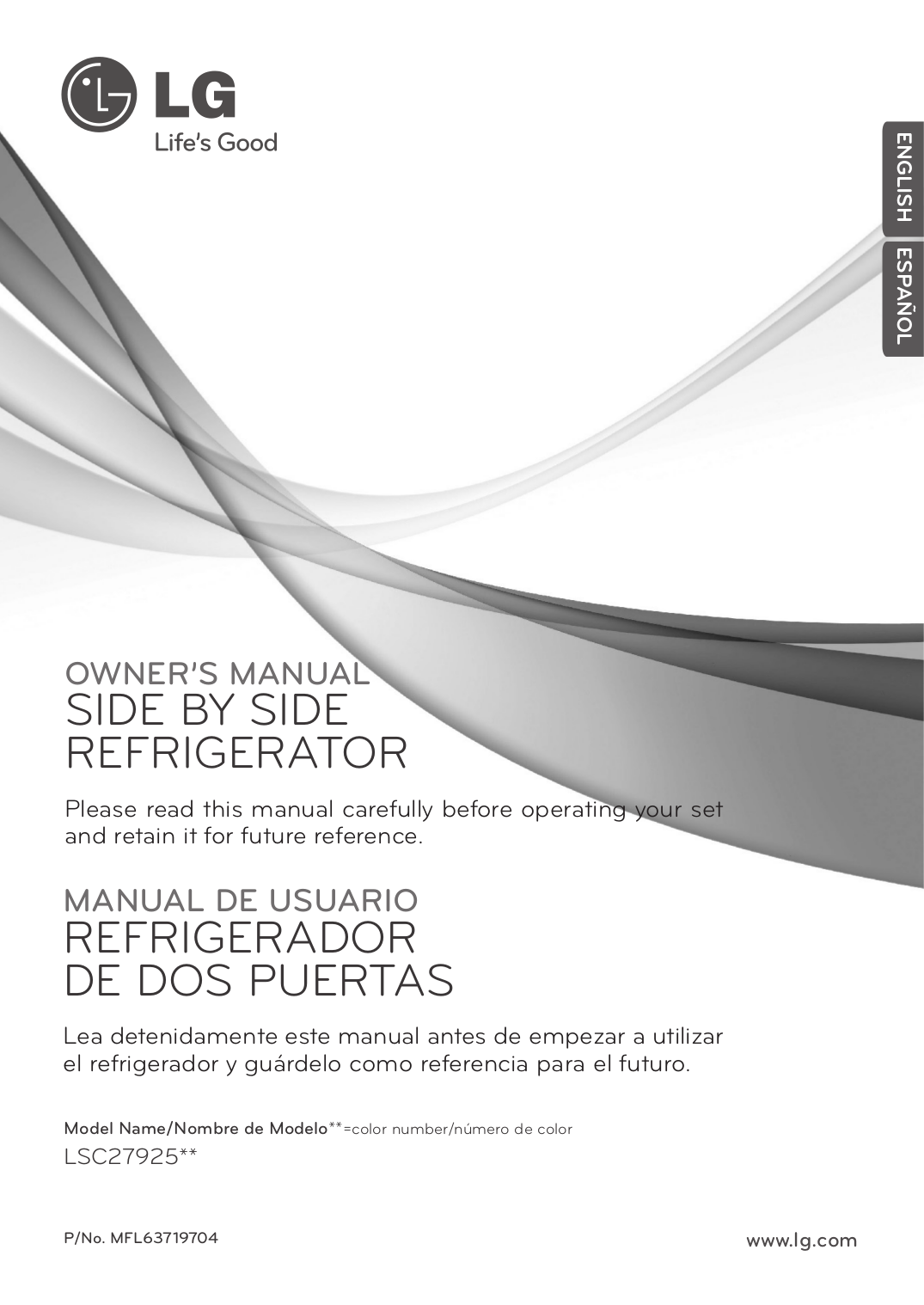 Download free pdf for LG LSC27925 Refrigerator manual