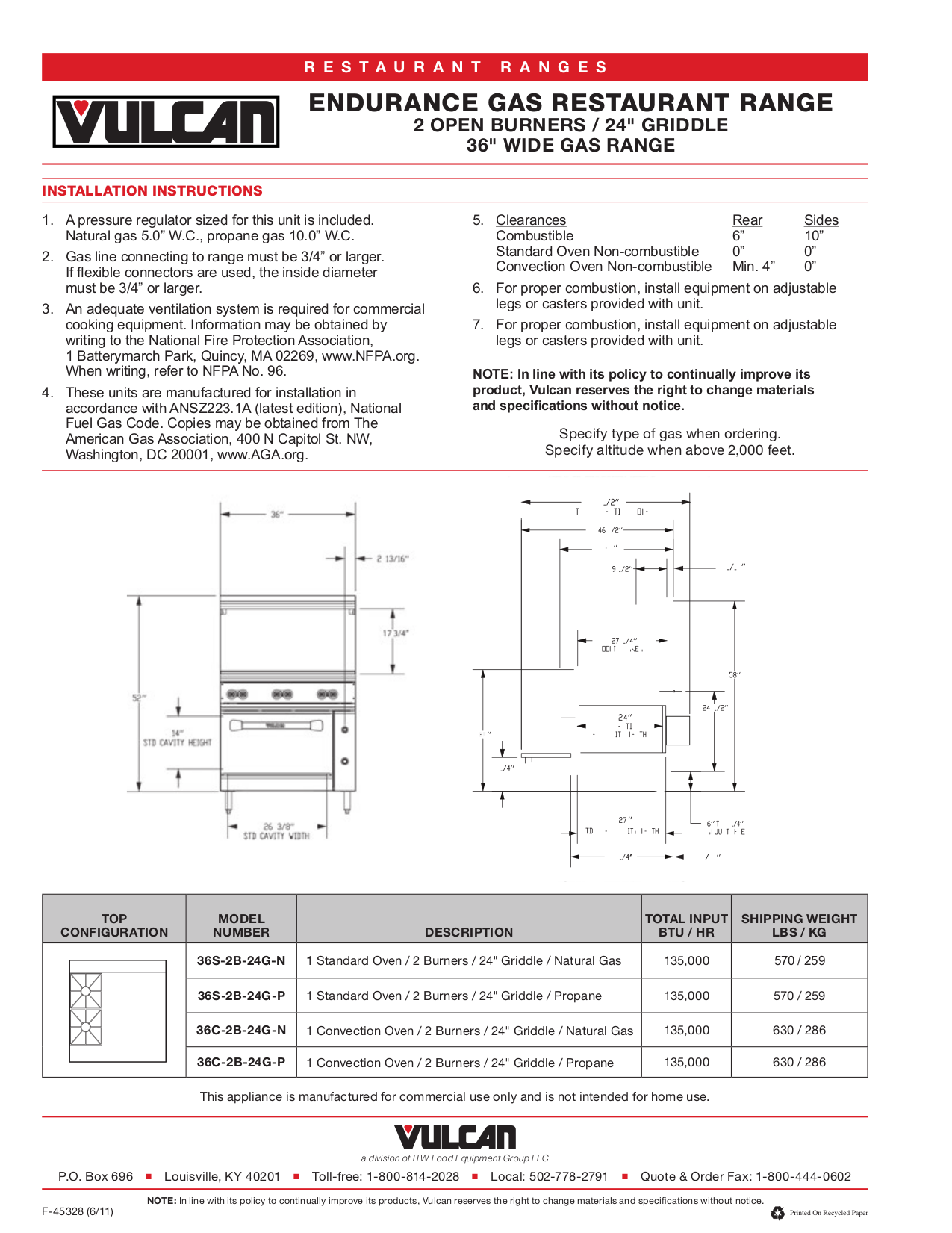 PDF manual for Vulcan Range 36L