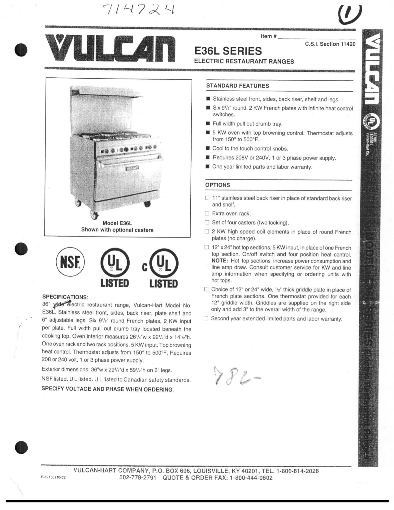 Download free pdf for Vulcan 36L Range manual