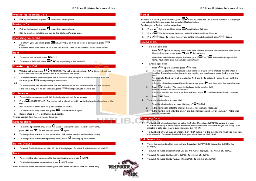 PDF manual for Avaya Telephone 4621