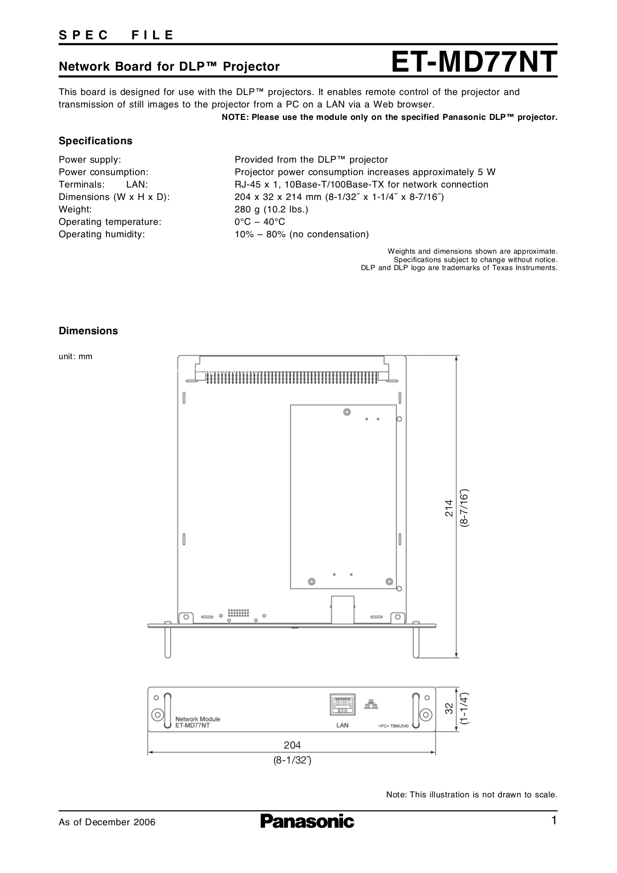 Download free pdf for Panasonic PTD7700 Projector manual